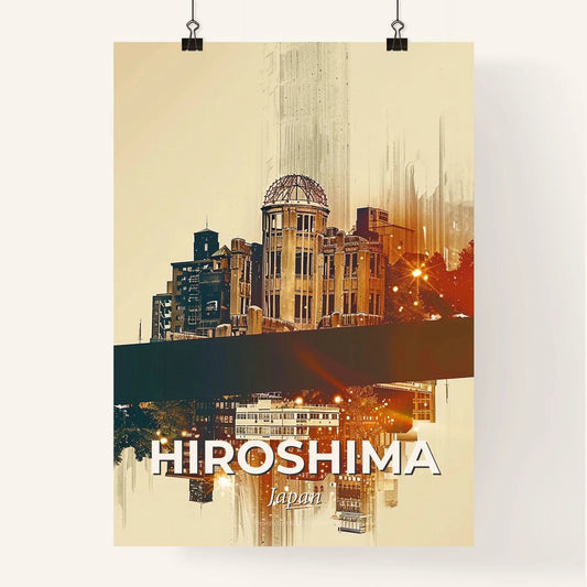 Hiroshima Skyline Composite Art, Bright Sparks, Beige Background Poster