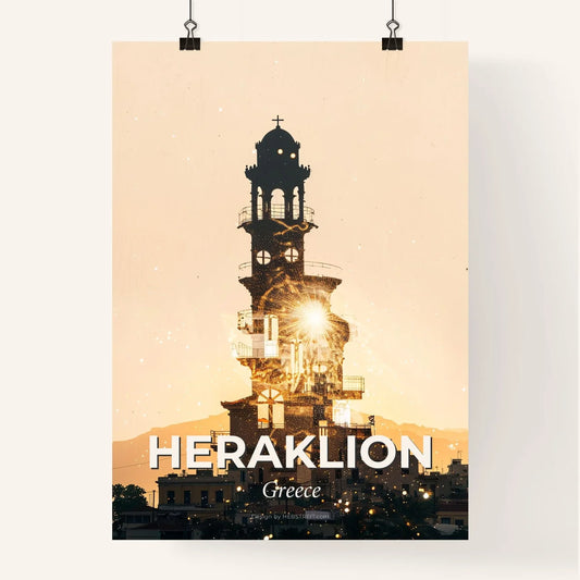 Heraklion Greece Skyline Silhouette Night Lights Poster Poster