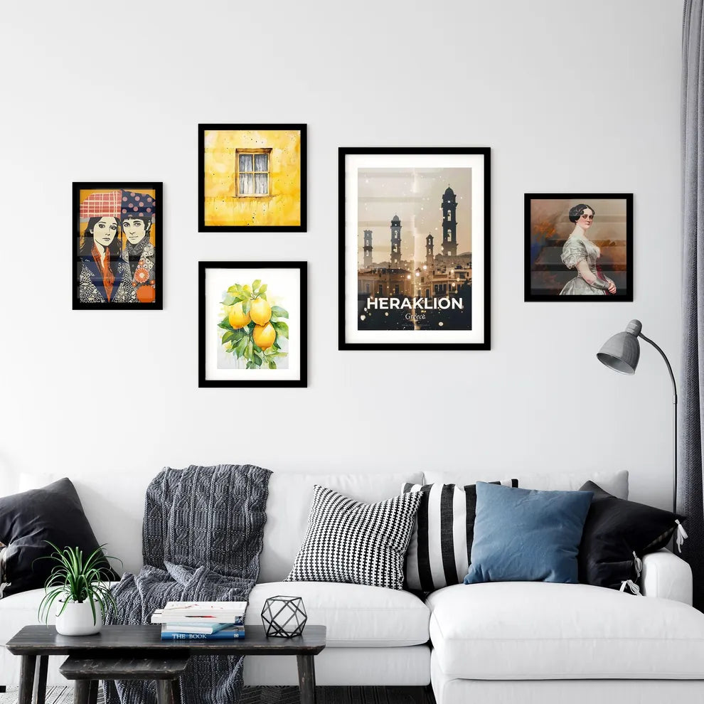 Heraklion Double Exposure City Icons Skyline Art Wall Art