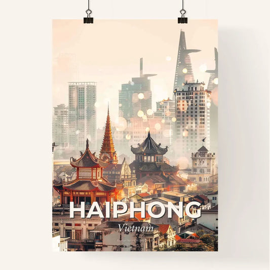Haiphong City Skyline Bright Beige Double Exposure Poster