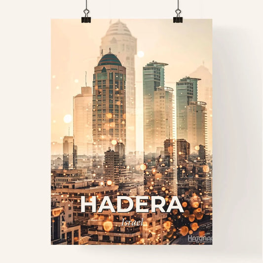 Hadera Skyline Double Exposure Composite Art Poster