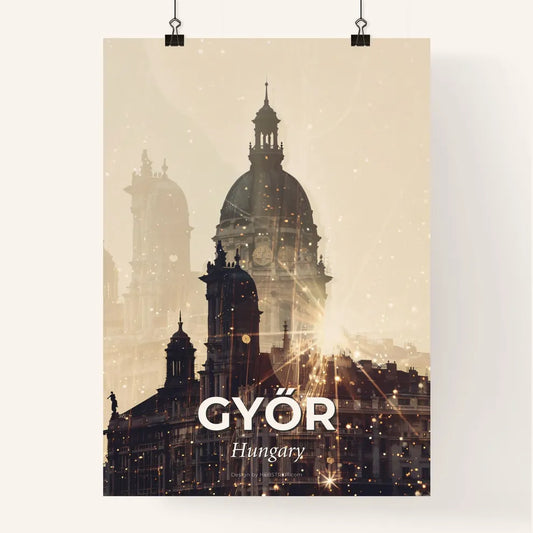 Győr City Core Illuminated Skyline Artwork Poster