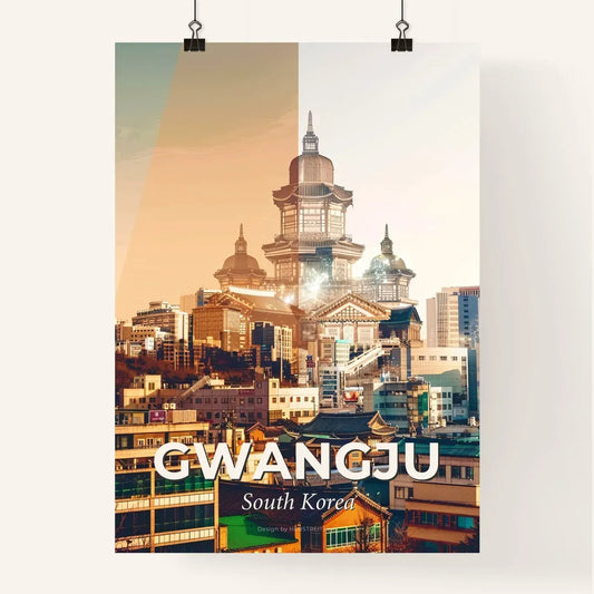 Gwangju City Skyline Double Exposure Poster Art Poster