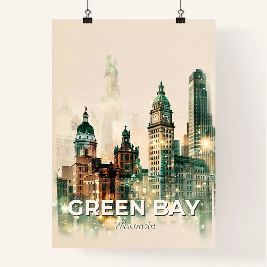 Green Bay: City Skyline Double Exposure Art Poster