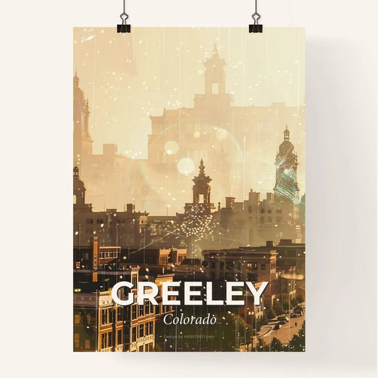Greeley Skyline Composite Art: Beige and Sparkle Poster