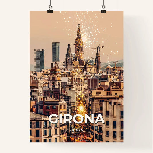 Girona Skyline Cityscape Local Icons Bright Mood Poster Poster