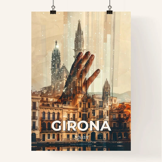 Girona Skyline Art: Double Exposure Composite Poster