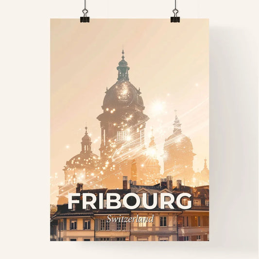 Fribourg City Lights Skyline Poster Art Poster