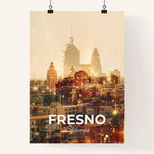 Fresno City Skyline Double Exposure Art Poster Poster