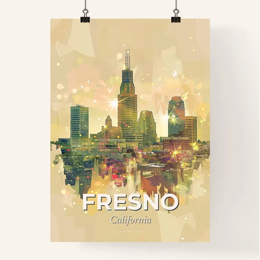 Fresno Skyline Cityscape California Architecture Sparkles Poster