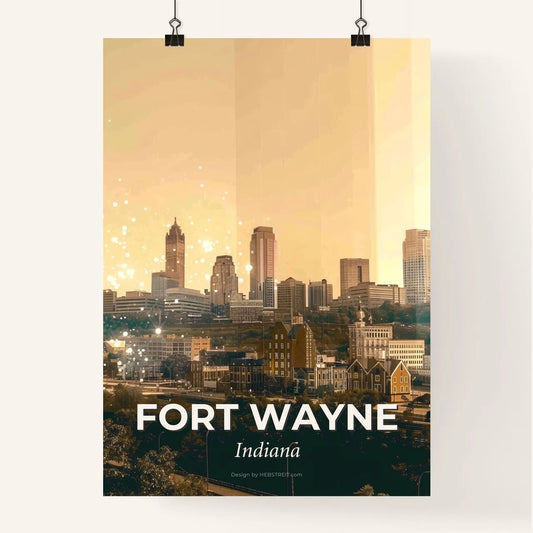 Fort Wayne City Skyline Local Icons Bright Sparkles Poster