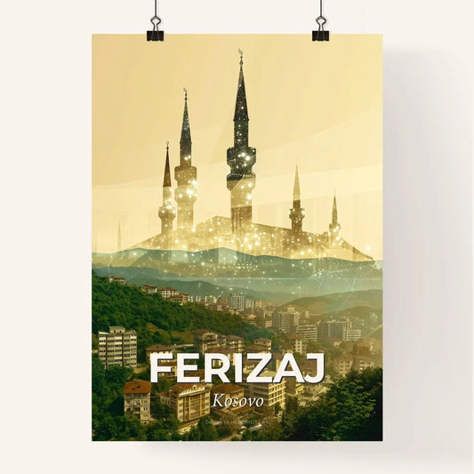 Ferizaj Uroševac City Lights Panorama Wall Art Poster
