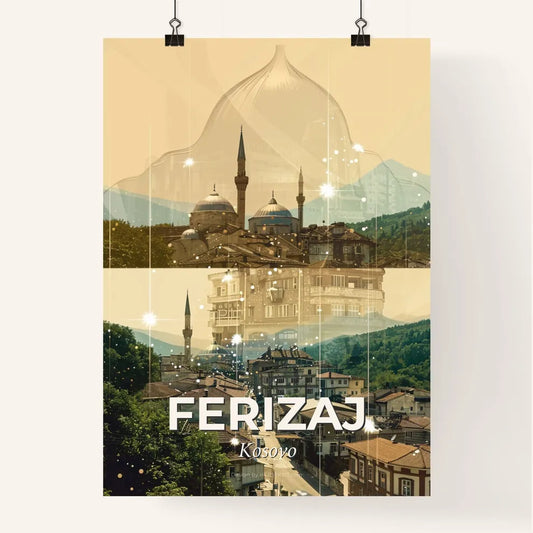 Ferizaj Uroševac Cityscape Skyline Double Exposure Art Poster