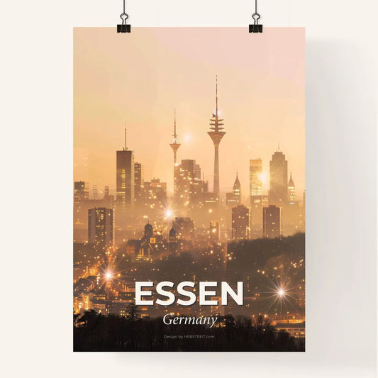 Essen City Skyline Bright Beige Backlight Poster Poster