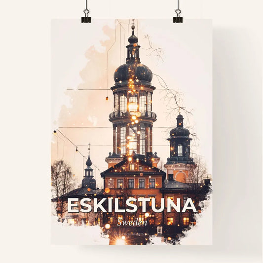 Eskilstuna City Skyline in Double Exposure Art Poster