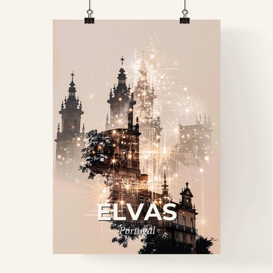 Elvas Skyline City Icons Double Exposure Art Poster