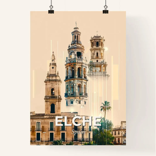 Elche City Skyline Double Exposure Art Print Poster