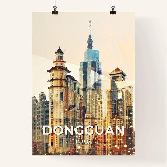 Dongguan Skyscapes: City Icons on Beige Poster