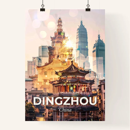 Dingzhou Cityscape Art: Beige Elegance and Shimmering Lights Poster