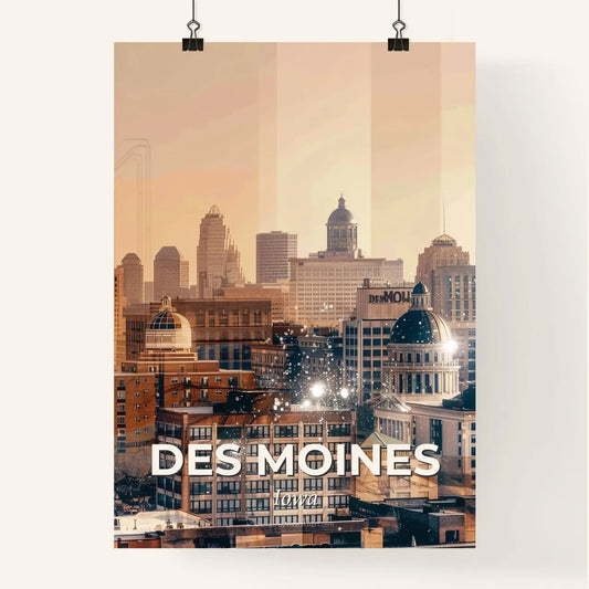 Des Moines Cityscape Art Composite on Beige Poster