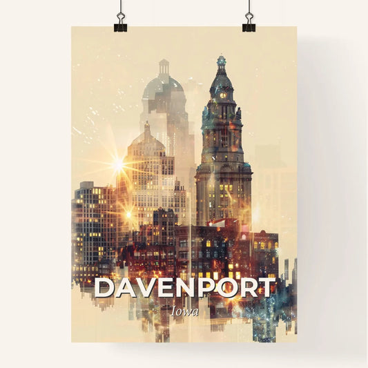 Davenport Cityscape Art: Double Exposure Skyline Panorama Poster