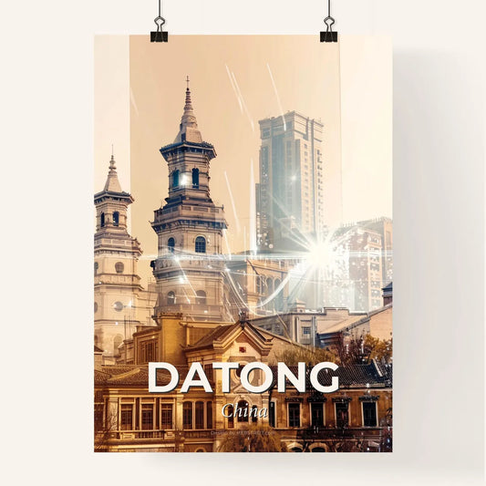 Datong China Skyline Art Bright Beige Backlit Poster