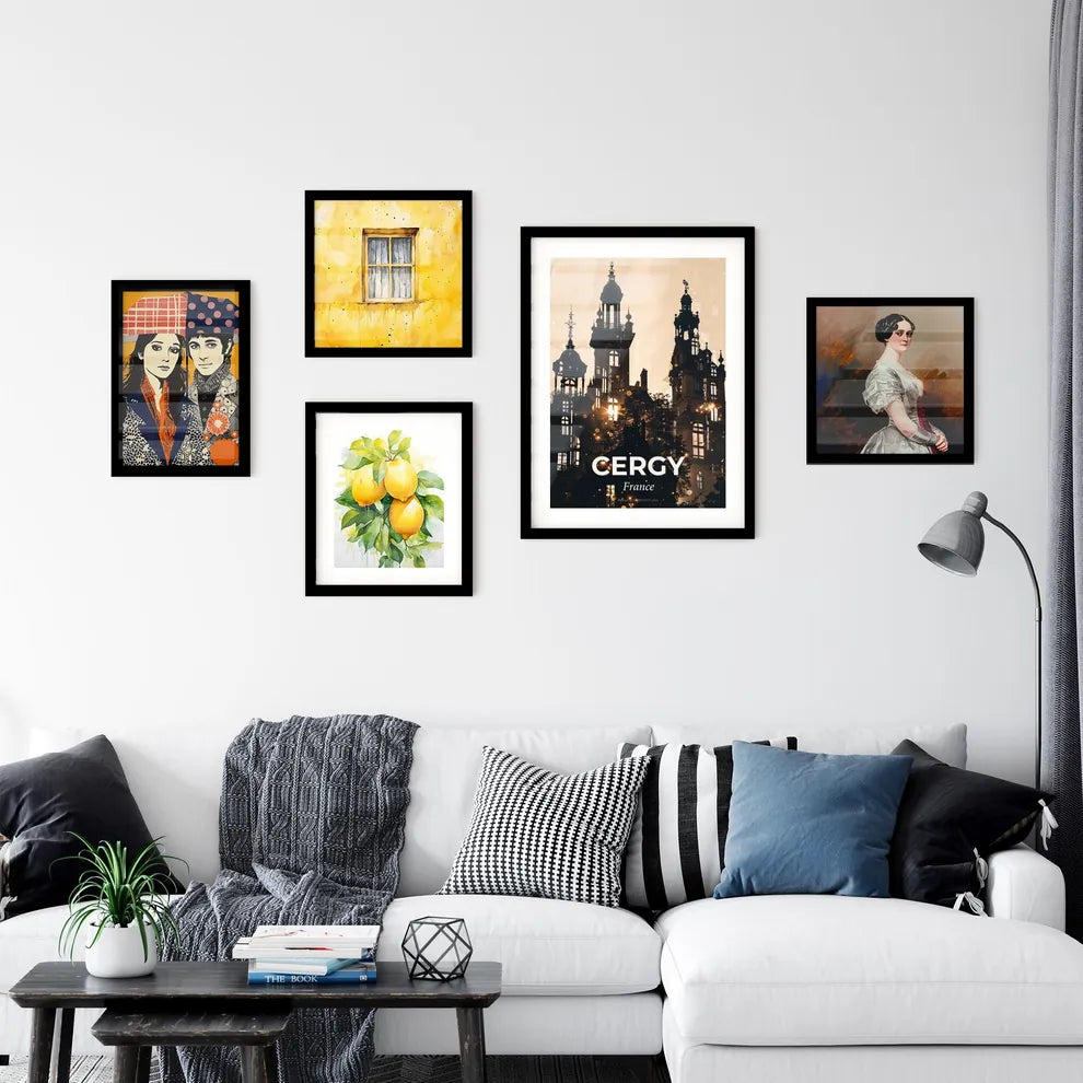 Cergy Skyline Composite Art: Silhouette of Local Icons Wall Art