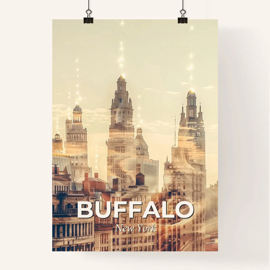 Buffalo City Skyline Double Exposure Poster Art Poster