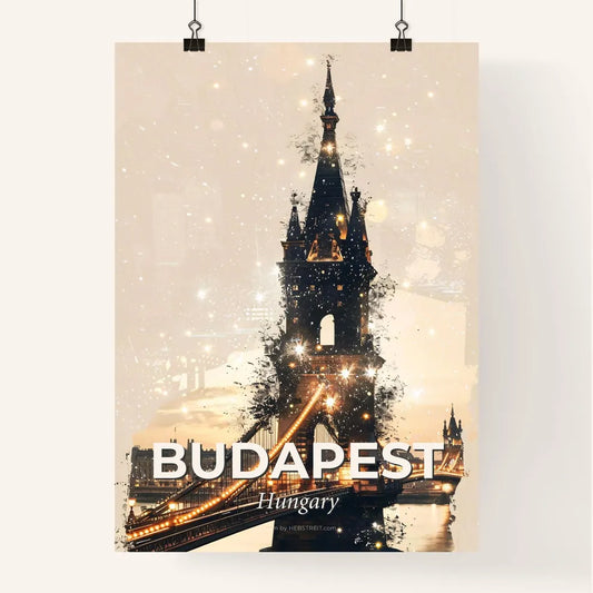 Budapest Skyline Double Exposure Composite Art Poster