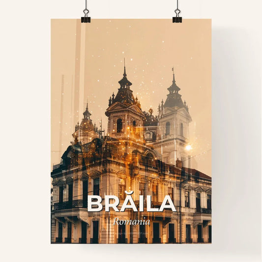 Brăila Skyline Double Exposure Composite Art Poster Beige Poster
