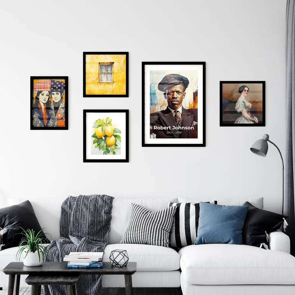 Portrait of Robert Johnson, 1911 - 1938. Impressionistic painting of a man in a suit and hat. Interior Design