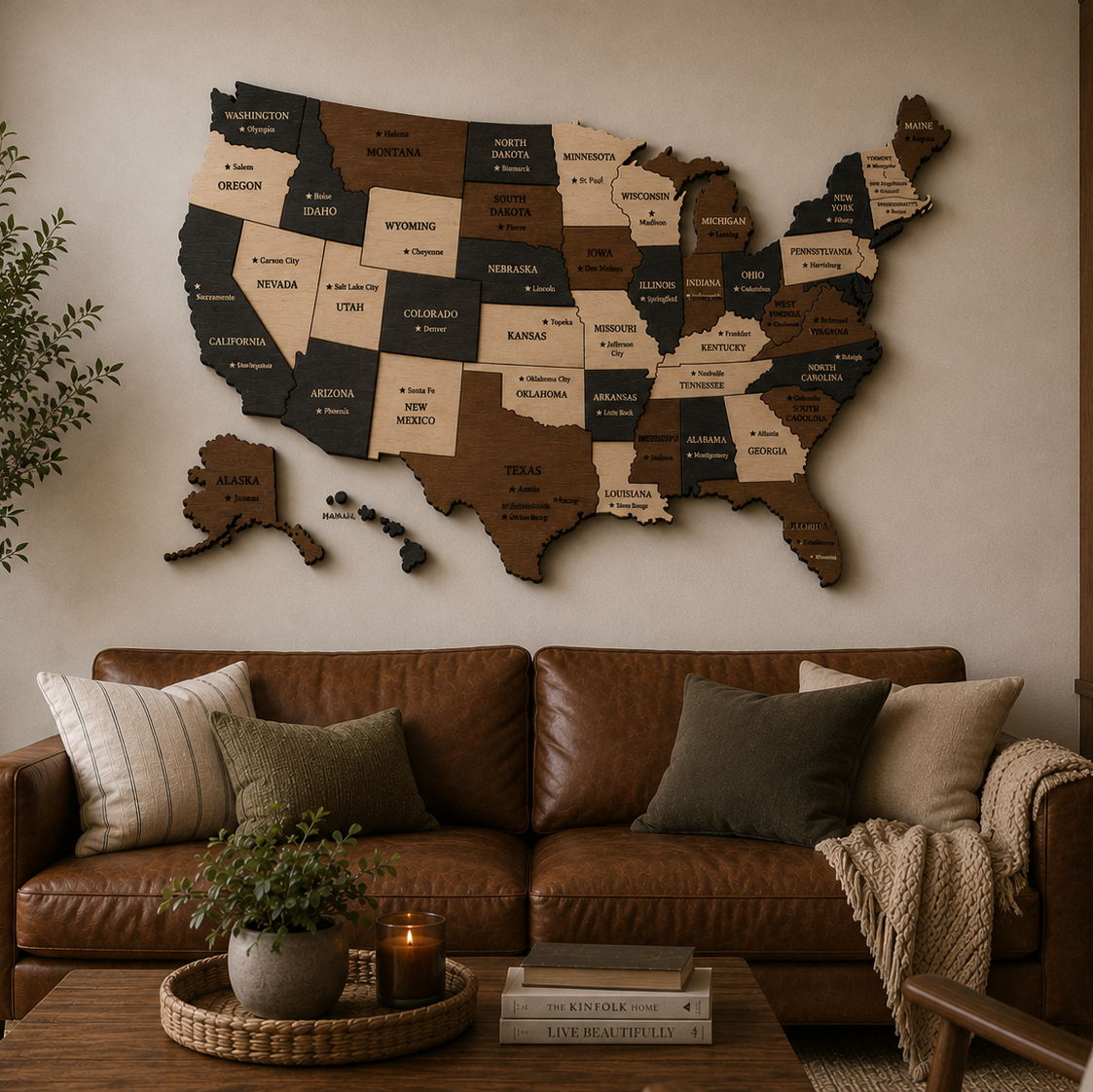 Wooden USA Map with States – Unique Wall Art for Home & Office