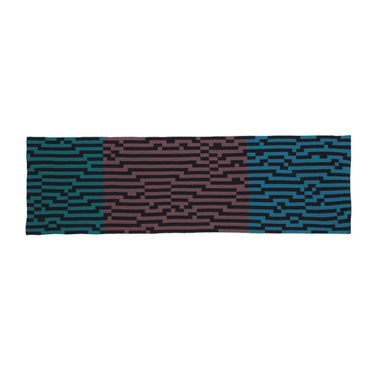 BITMAP ZOOM OUT 1 | Blue, Brown & Mint SCARF-STOLE | 194x64 cm | 100% Merino Wool | Cristian Zuzunaga