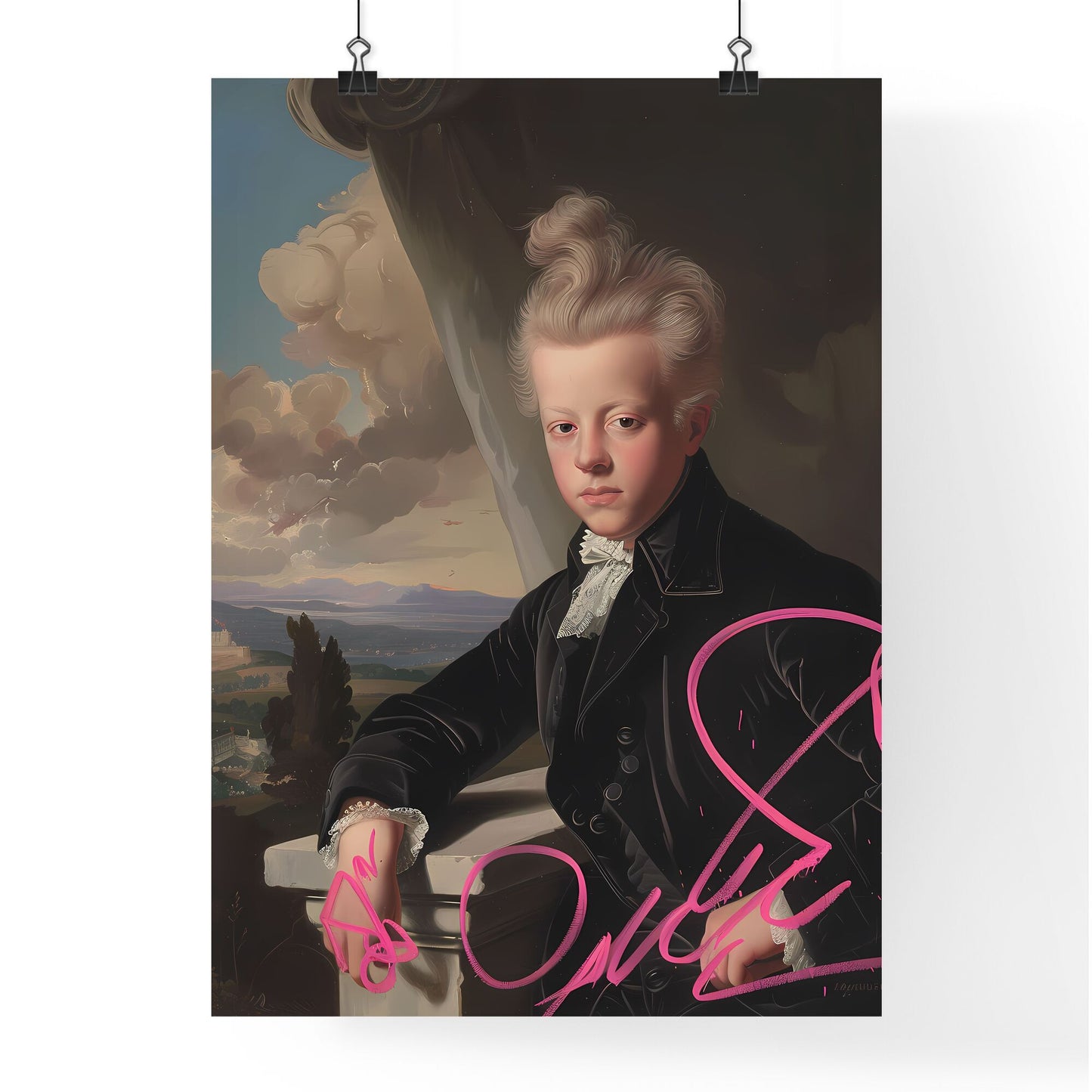 Baroque Graffiti Portrait Painting, Group Zero, Dark Academia, Visible Brushstrokes, Boy in Black Coat Default Title