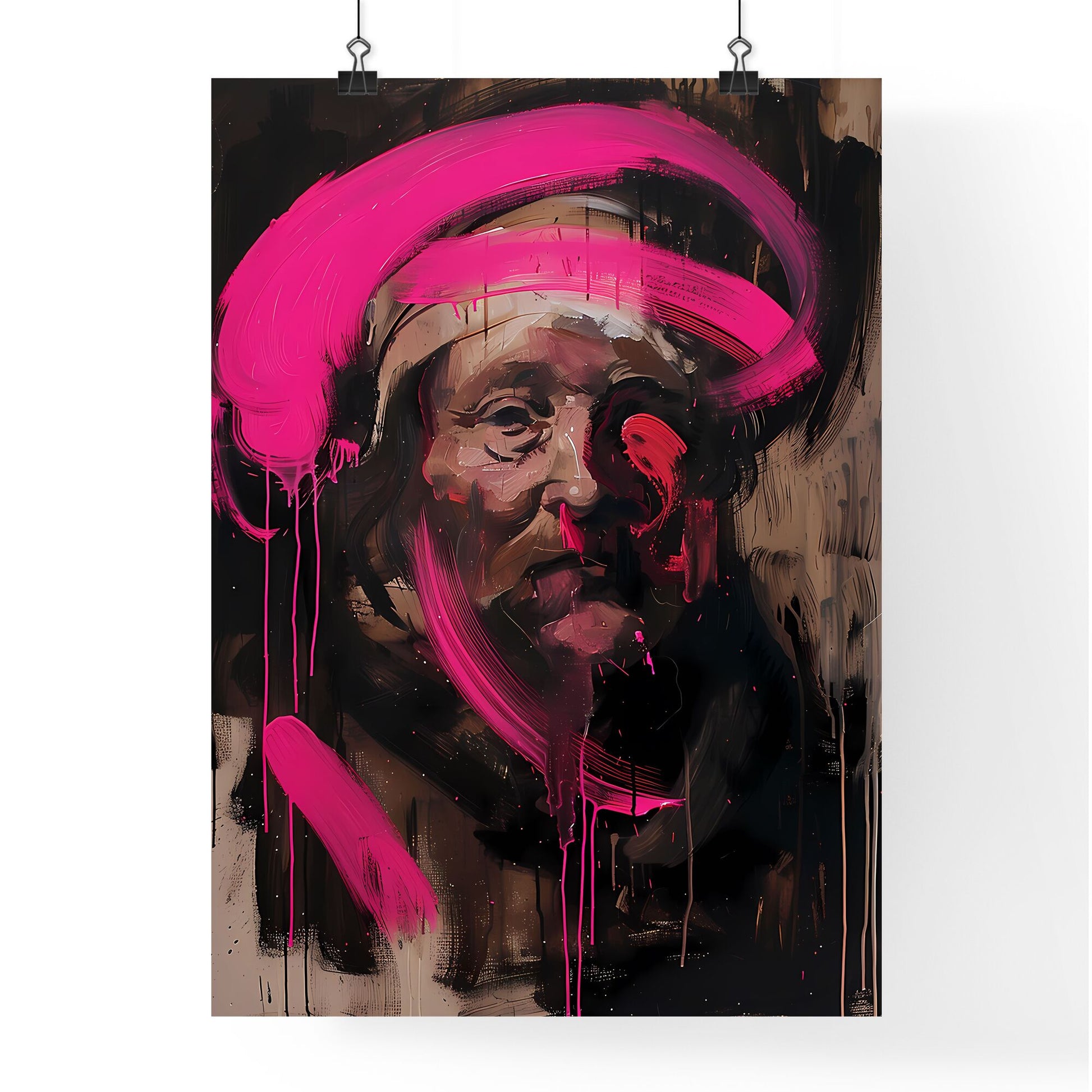 Vibrant Graffiti-Inspired Baroque Portrait with Brush Strokes and Tagging Marks Default Title