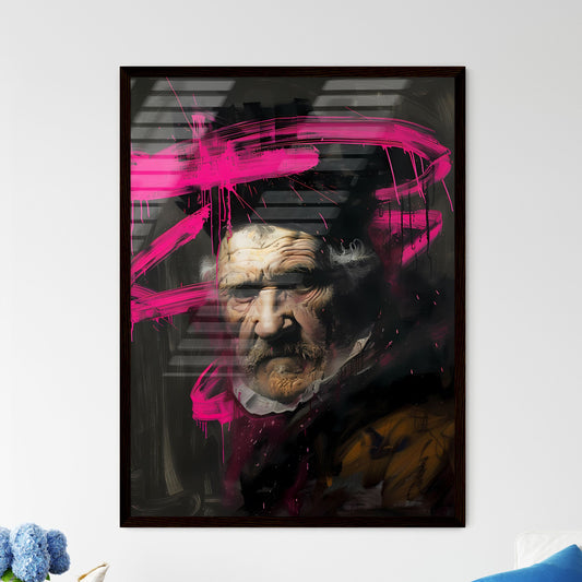 Baroque Portrait Graffiti Hybrid Painting, Dark Academia Aesthetic, Visible Paintbrush, Beard, Pink Head Paint Default Title