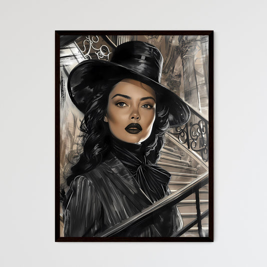 Monochromatic and vivacious noir comic art piece featuring a monumental woman in a hat and coat, exhibiting a focus on artistic details and vibrant color Default Title