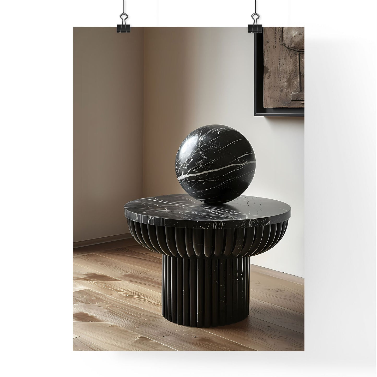 Minimalist Product Photography: Marble Table with Abstract Sculpture and Vibrant Painting Default Title