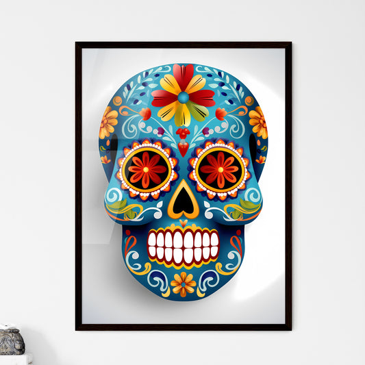 Vibrant Blue Sugar Skull Watercolor Painting with Floral Decorations Default Title