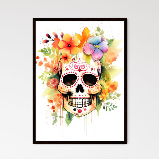 Colorful Watercolor Sugar Skull Art: Vibrant Painting with Flowers and Leaves Default Title