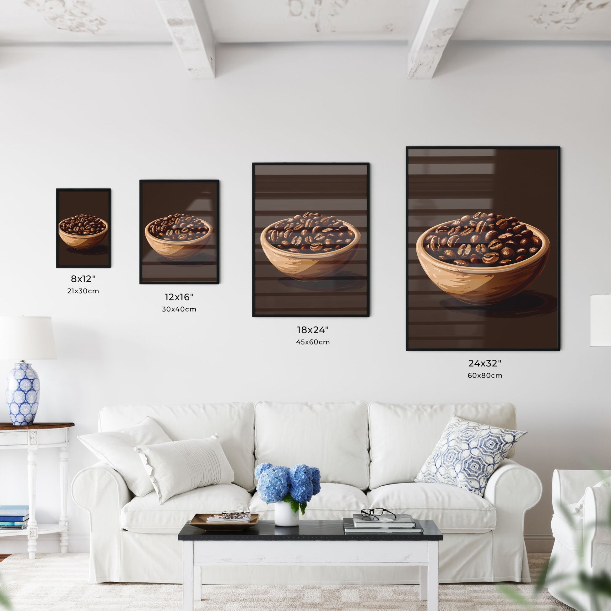 Vibrant Gouache Painting: Artistic Coffee Beans Bowl Dark Background Default Title
