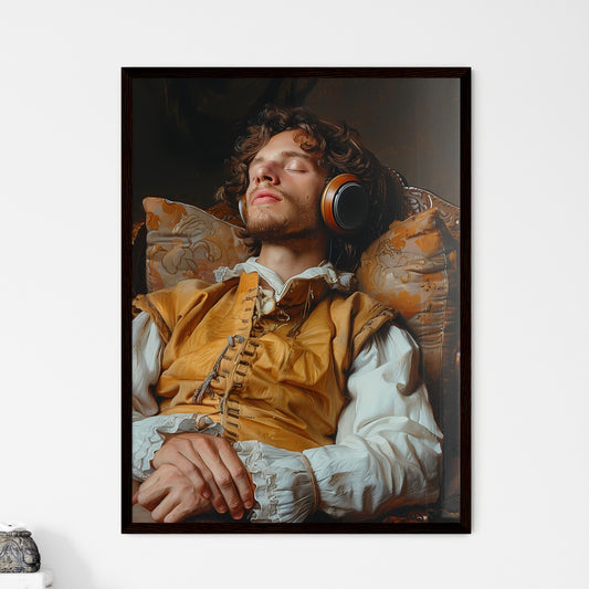 Baroque Extravagant Oil Painting: Man with Headset Listening to Music in Rococo Room Default Title