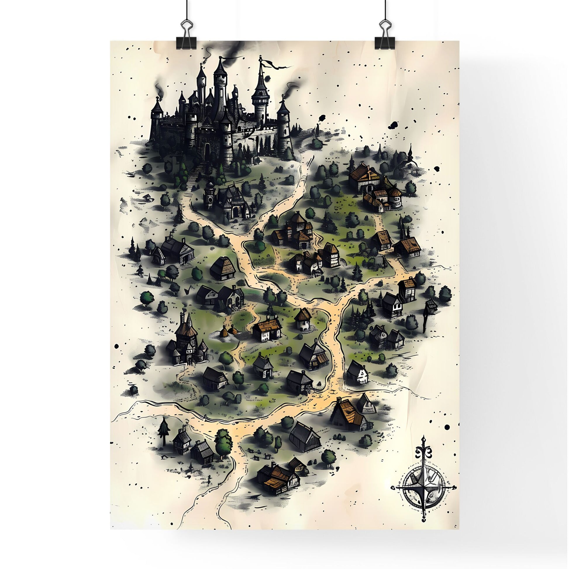 Fantasy artwork depicting a medieval map of a town ruled by an evil vampire Default Title