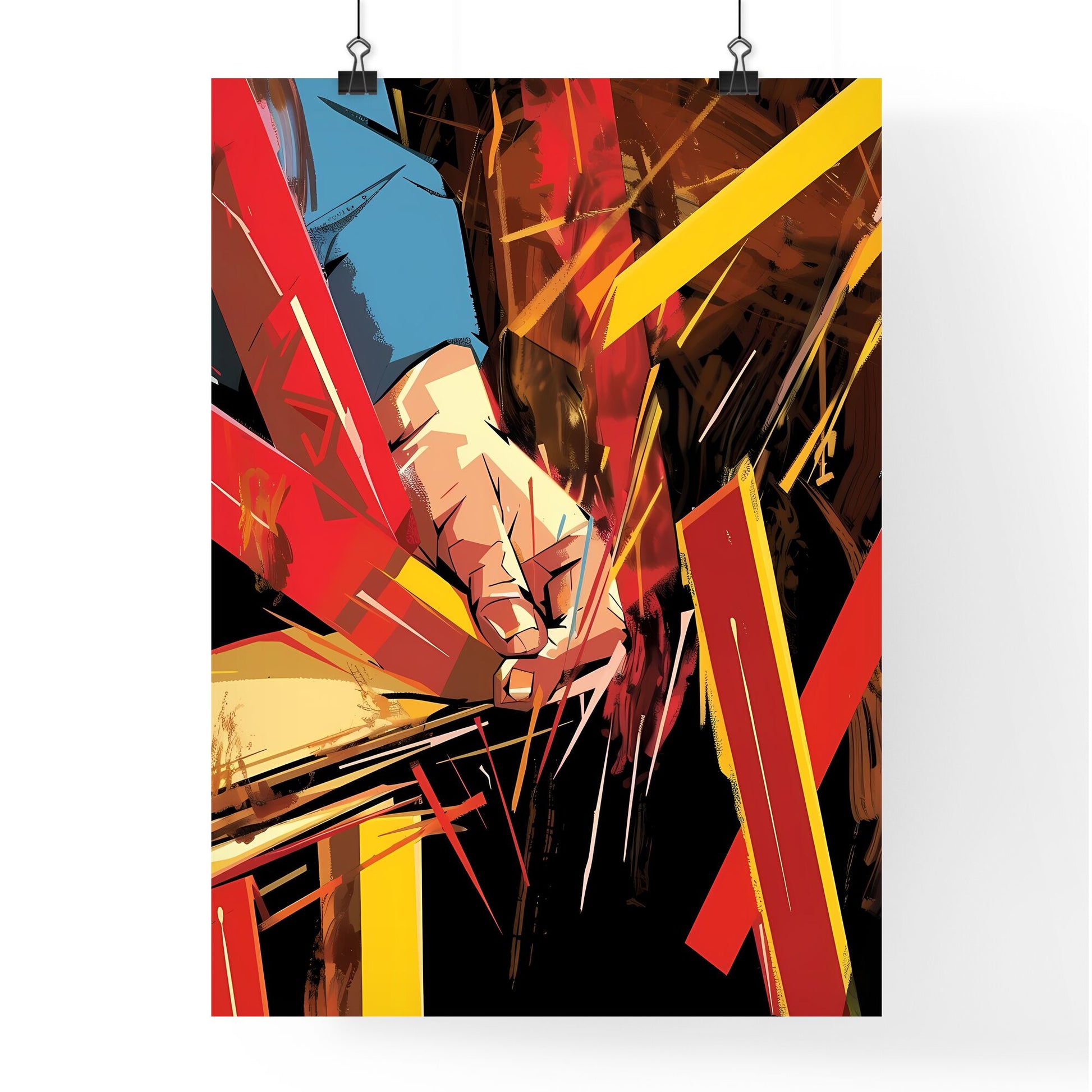 Cubist Political Poster: Vibrant Painting with Hand Holding Paper in Rubber Default Title