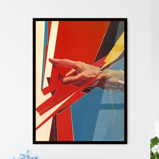 Cubist Political Poster: Animated Hand Opens Paper, Blown-Off-Roof Perspective, Color-Blocked Shapes, Soviet Labor Depictions, Rubber Hand, Vibrant Painting Art Default Title