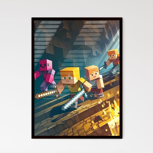 Minecraft Night Warriors: A Vibrant Photobashing Masterpiece of Primitive Structures and Cartoon Characters Holding Swords Default Title