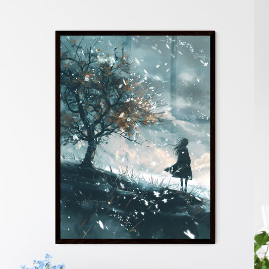 Enchanting Winter's Embrace: Traveler's Journey Amidst Thawing Landscape, Delicate Snowflakes, and Budding Spring Default Title