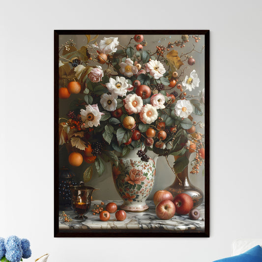 Rustic Floral Tableau: Vibrant Bouquet in Antique Pitcher on Countryside Table Default Title