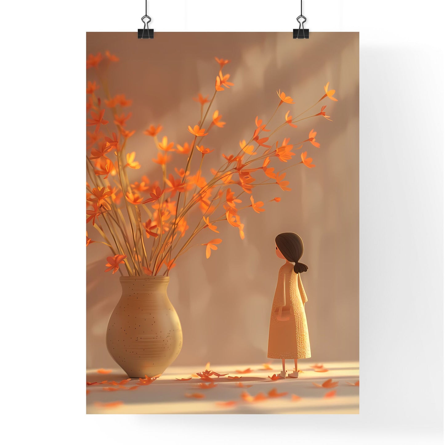 32K UHD minimalist cartoon doll standing next to light orange and pink vase painting with vibrant art focus patty maher lively colorized tableaus Default Title