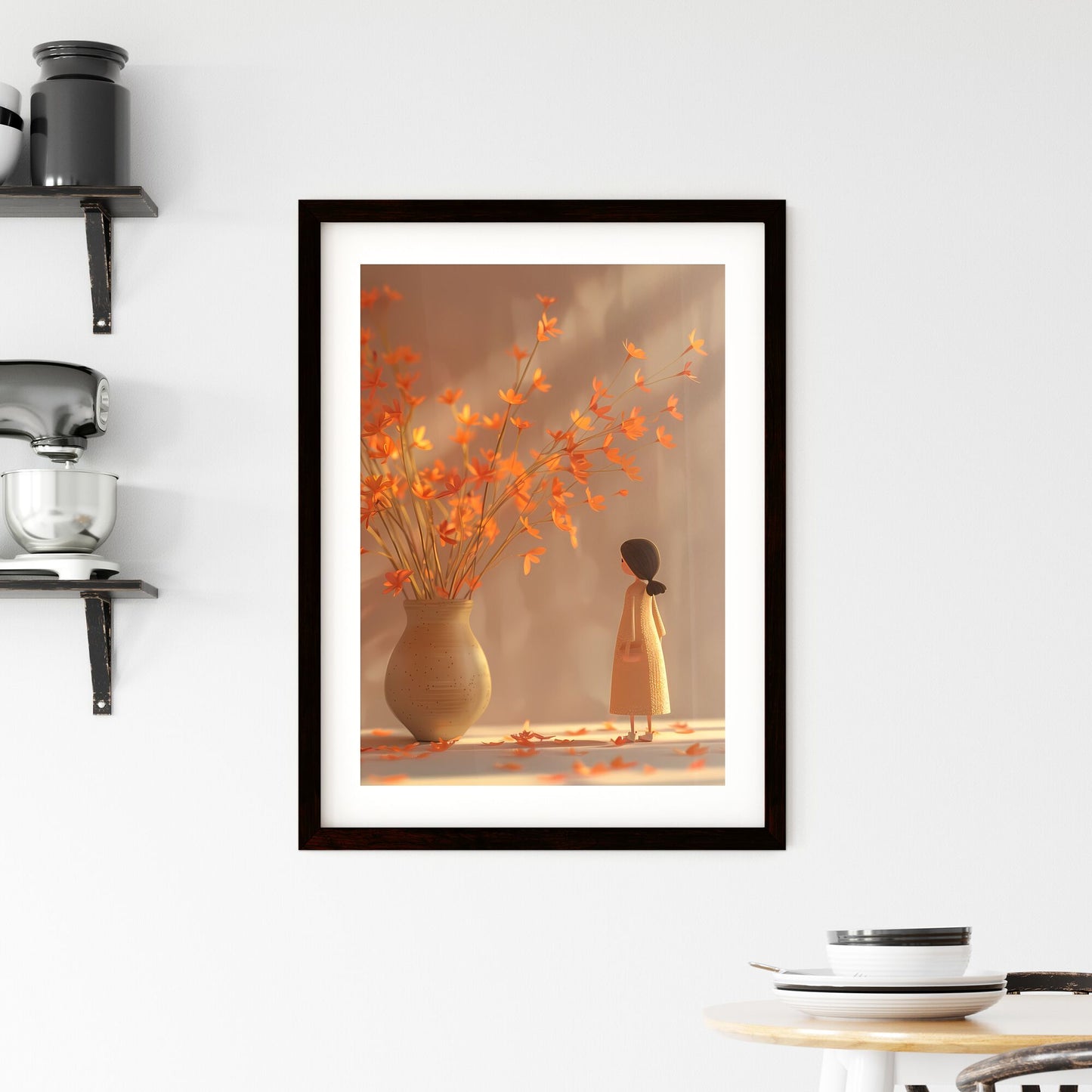 32K UHD minimalist cartoon doll standing next to light orange and pink vase painting with vibrant art focus patty maher lively colorized tableaus Default Title